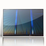 Art deco poster of Delaware scenery in muted gray and blue tones on framed acrylic, suitable for modern nursery wall art.