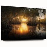 Acrylic print of a serene Everglades landscape in muted greens and blues, ideal for bedroom or dining room art.