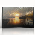 Large abstract wall art of the Everglades in muted green and blue tones, framed in black acrylic.