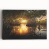 Black and white photograph of the Everglades on stretched canvas, ideal for kitchen wall art.