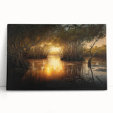 Black and white photograph of Everglades scenery on stretched canvas, ideal for kitchen wall art or bedroom ambiance.