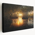 Everglades landscape on stretched canvas featuring rich green and blue tones, suitable for kitchen wall art.