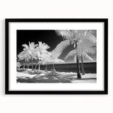 Abstract art print of Florida Keys in vibrant colors on a textured, extra large canvas, framed in black.