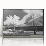 Mid-century modernist art depicting Florida Keys scenery in acrylic, framed in silver, ideal for nursery wall art.