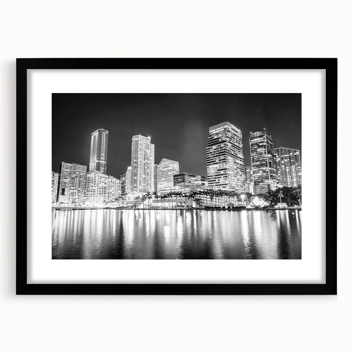 Extra large, textured abstract art print of colorful Miami scenery on a black framed mat, suitable for living room decor.