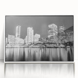 Framed acrylic print of Miami skyline in art deco style with pastel hues, ideal for modern art wall decor.