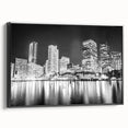 Black and white framed canvas of Miami landscape, vintage poster style, ideal for bedroom wall art.