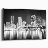 Black and white framed canvas of Miami landscape, vintage poster style, ideal for bedroom wall art.
