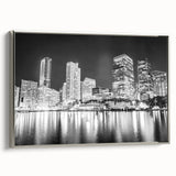 Framed canvas featuring a vintage-style Miami landscape art painting with colorful elements on a black background.
