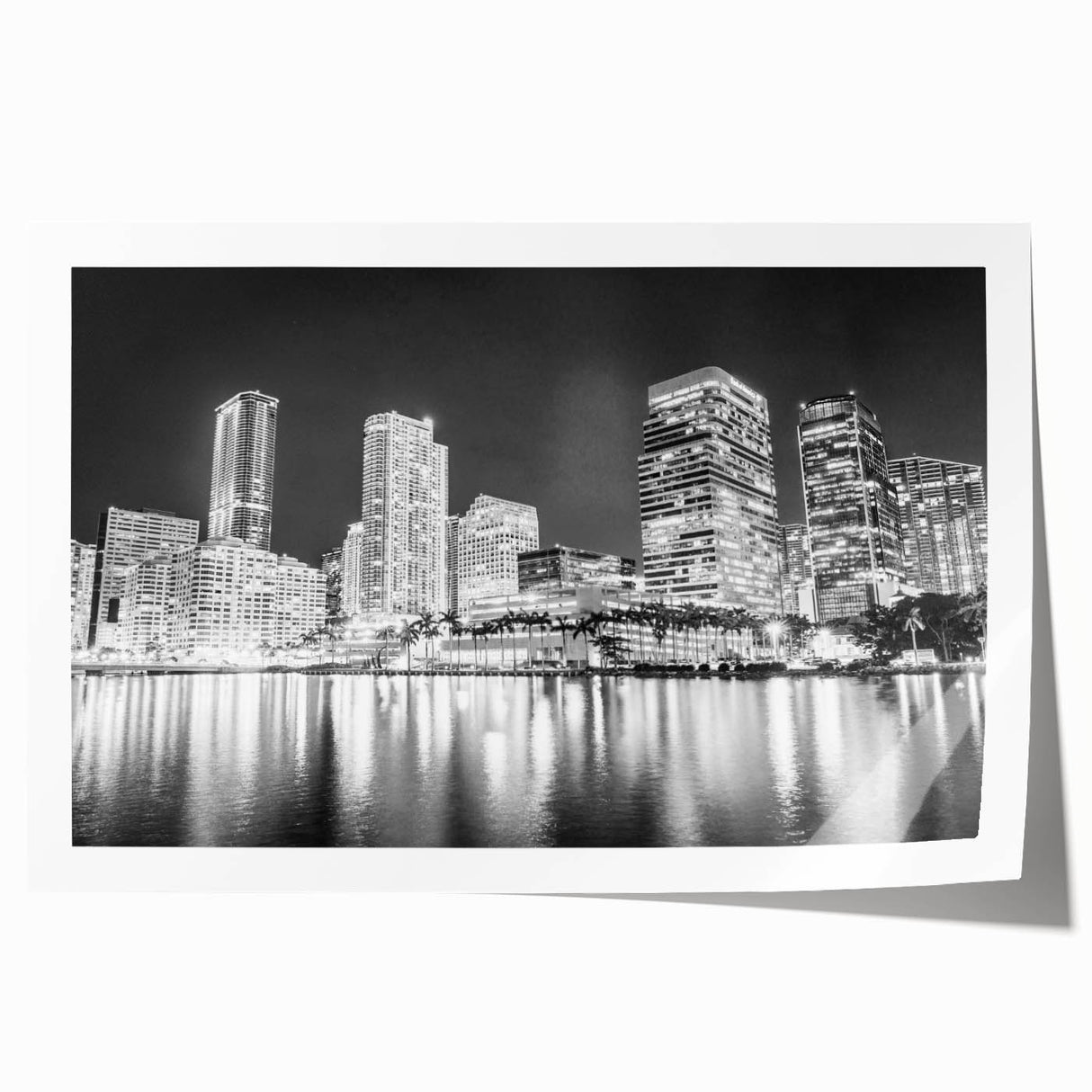 Extra large rolled print of a Miami skyline with vibrant sunset colors, ideal for art wall dining room.