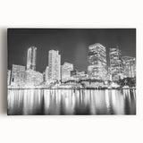Black and white large art print of Miami skyline on stretched canvas, ideal for kitchen wall art.
