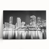 Black and white stretched canvas featuring a Miami skyline, ideal for kitchen wall art or bedroom ambiance.