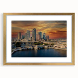 Extra large abstract art print of Tampa scenery in textured style, with muted earth tones on a gold-framed canvas.
