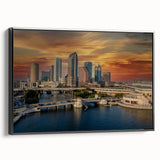 Black and white wall art featuring a vintage Tampa landscape on framed canvas, suitable for bedroom decor.