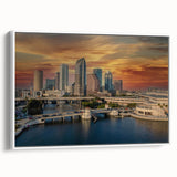 Vintage poster art of Tampa, Florida skyline in colorful hues on extra large framed canvas, suitable for living room decor.