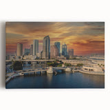 Black and white large art of Tampa skyline on stretched canvas, ideal for kitchen wall art.