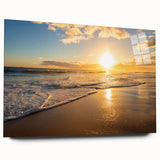 Large abstract wall art depicting Kauai's lush landscapes in vibrant greens and blues on acrylic glass.