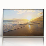 Mid-century modernist art depicting Kauai, Hawaii scenery in muted green and blue tones on a framed acrylic print.