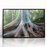 Large abstract wall art depicting a vibrant Maui scenery in mid-century modernist style, framed in black acrylic.