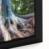 Extra large framed canvas featuring textured, colorful art of a Maui scenery with black accents.