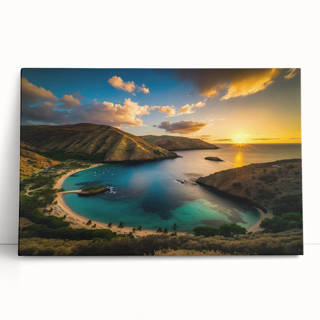 Black and white photo of Oahu's coastline on stretched canvas, ideal for kitchen wall art or bedroom.