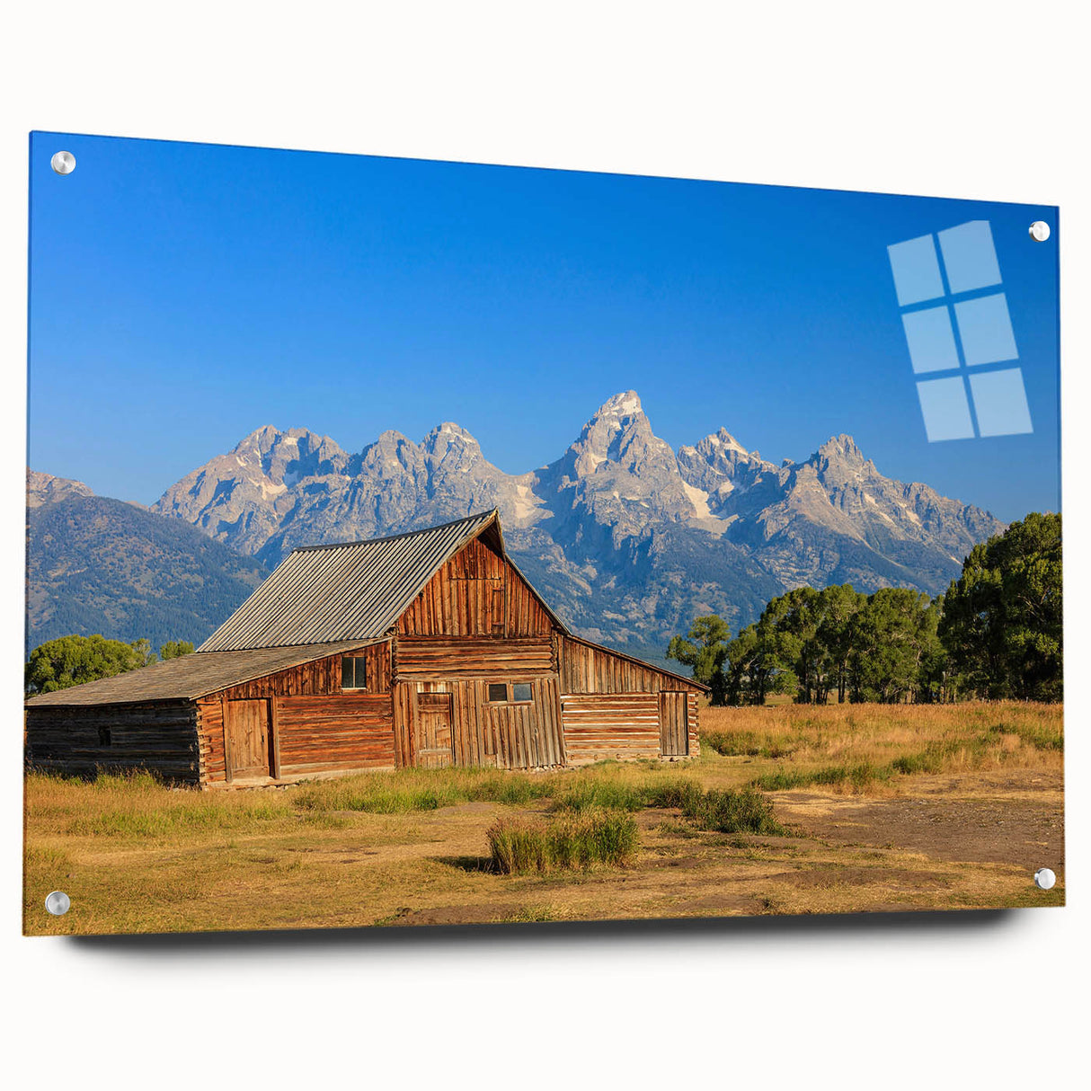 Acrylic print of a large abstract depiction of Idaho scenery, in muted earth tones.