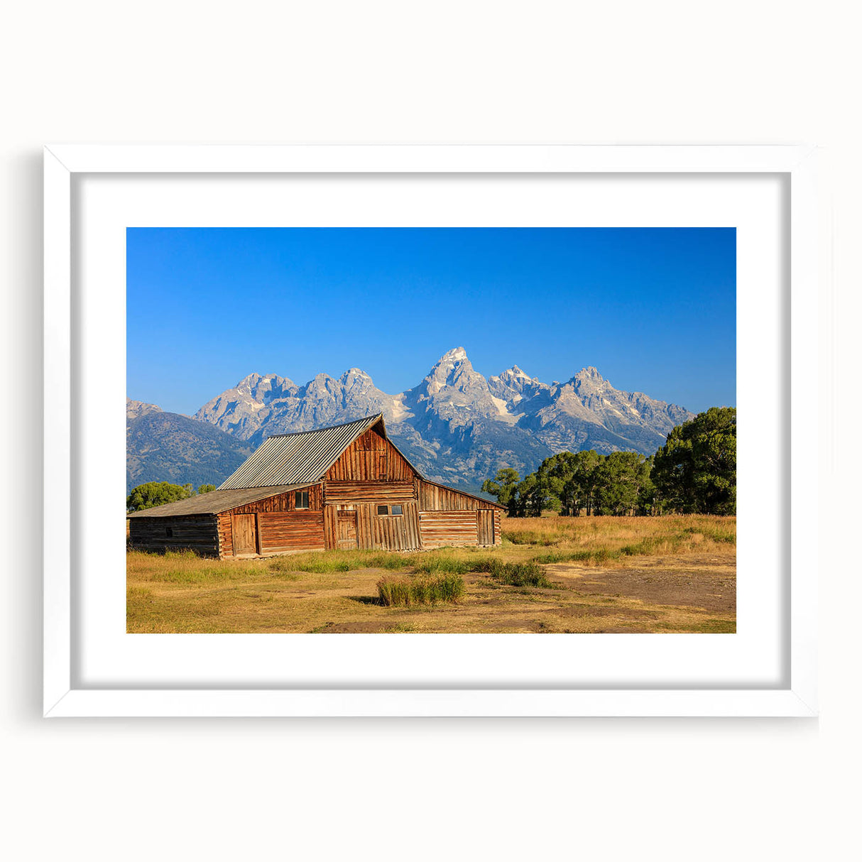 Abstract art print featuring a scenic Idaho landscape in muted earth tones on a framed white mat.