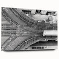 Acrylic print of a large abstract depiction of Chicago skyline in muted blue and gray tones.