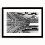 Extra large framed abstract art print featuring a colorful, textured depiction of the Chicago skyline.
