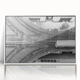 Art deco style Chicago skyline on white acrylic, framed, with muted gray tones, ideal for modern art wall decor in a nursery.