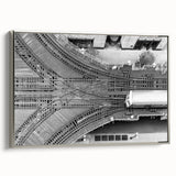 Framed canvas of a vintage Chicago skyline in muted black and colorful tones, ideal for office wall decor.