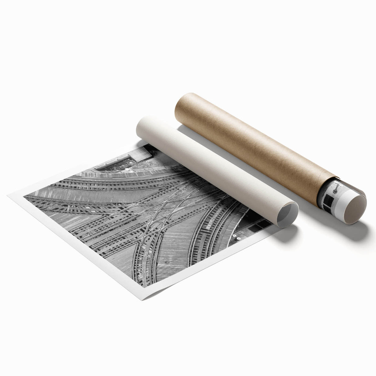 Extra large rolled print of Chicago skyline with muted blue and gray tones, ideal for classy bathroom wall art.