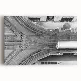 Large black and white stretched canvas of the Chicago skyline, ideal for kitchen wall art.