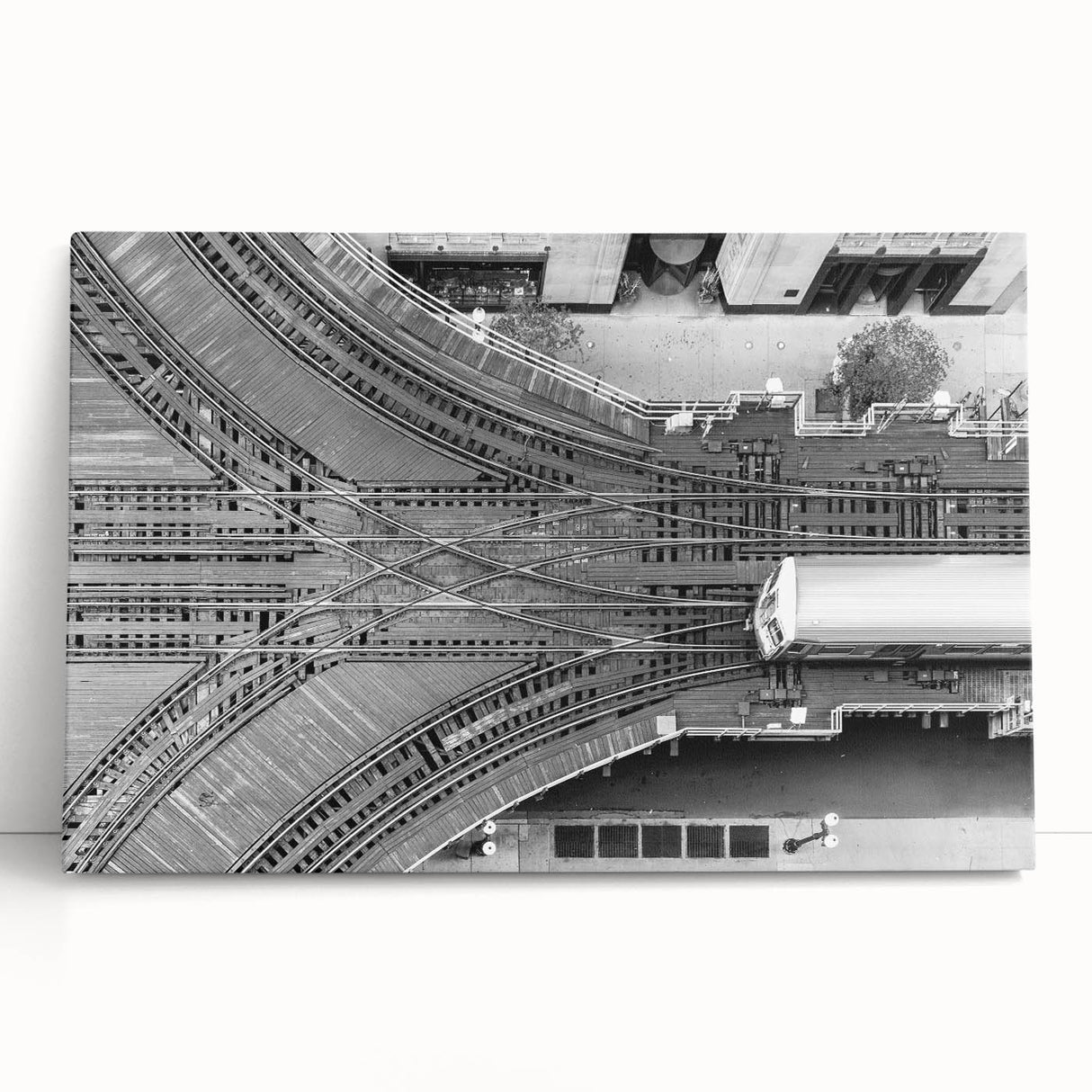 Black and white stretched canvas of Chicago skyline, ideal for kitchen wall art or bedroom ambiance.