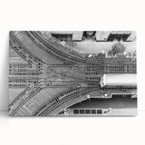 Black and white stretched canvas of Chicago skyline, ideal for kitchen wall art or bedroom ambiance.