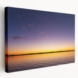 A panoramic view of Lake Michigan with a city skyline, rendered on a large stretched canvas, suited for kitchen wall art.