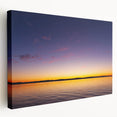 A panoramic view of Lake Michigan with a city skyline, rendered on a large stretched canvas, suited for kitchen wall art.