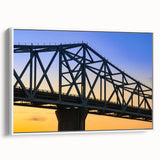 Vintage poster art of Indiana scenery on extra-large framed canvas, featuring colorful art against a black background.