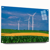 Large abstract wall art of Iowa scenery in muted earth tones on acrylic glass, suitable for bedroom or dining room decor.