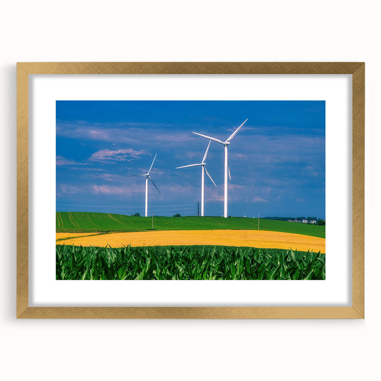 Extra large abstract art print of Iowa scenery in textured style, with muted earth tones on a framed canvas.