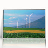 Art deco poster of Iowa scenery in muted green and white, acrylic framed, ideal for modern nursery wall decor.