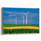 Framed canvas featuring a vintage-style landscape painting of Iowa with colorful art and silver frame.