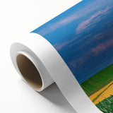 Art deco poster of Iowa scenery in soft pastel shades on rolled canvas, ideal for nursery wall art.