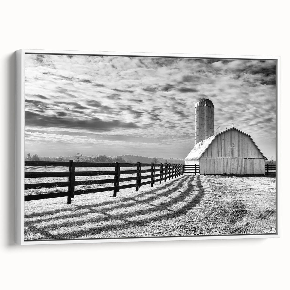 Vintage poster art of a Kentucky landscape, colorful palette, in a white framed canvas, ideal for living room decor.