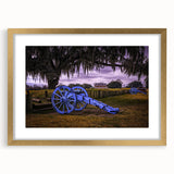 Extra large abstract art print of textured Louisiana scenery in gold frame, ideal for living room decor.