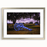 Textured abstract art print depicting a Louisiana landscape in muted earth tones, framed in silver.