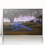 Art deco poster of Louisiana scenery in muted blue and white tones on framed acrylic, ideal for modern nursery wall art.