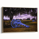 Framed canvas depicting a vintage-style Louisiana landscape in muted gold and black tones, ideal for bedroom wall decor.