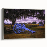 Framed canvas featuring a vintage-style Louisiana landscape with colorful art elements on a black background.