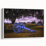 Vintage poster art of Louisiana scenery on a white framed canvas with colorful accents, ideal for living room decor.